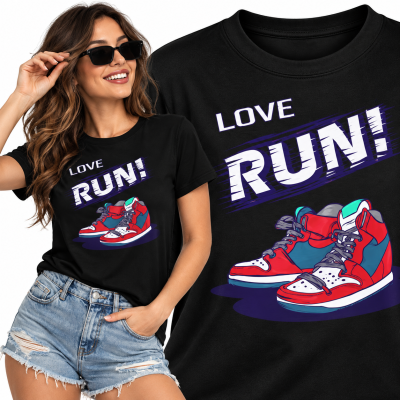 DAMSKA ŚMIESZNA KOSZULKA  LOVE RUN